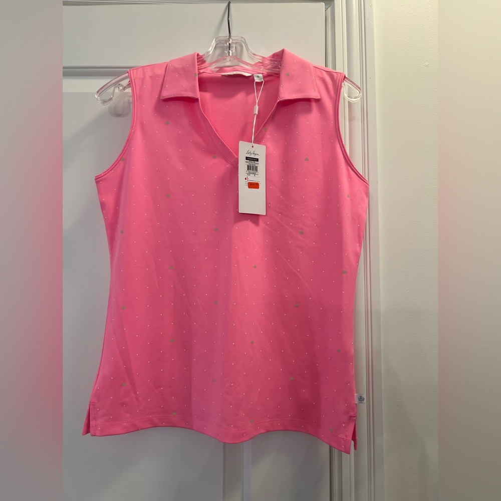 Lady Hagen Pink Sleeveless Collared Tank with Sparkle Dots
